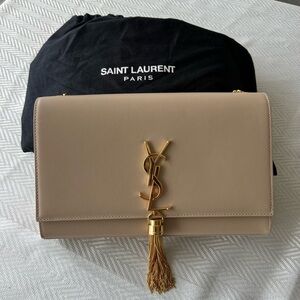 YSL KATE MEDIUM CHAIN BAG WITH TASSEL- Tan color